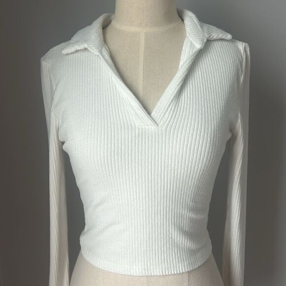 Alter’d State Cropped Collared Ribbed Sweater Top - Cream/White - Women’s Small - Picture 2 of 5